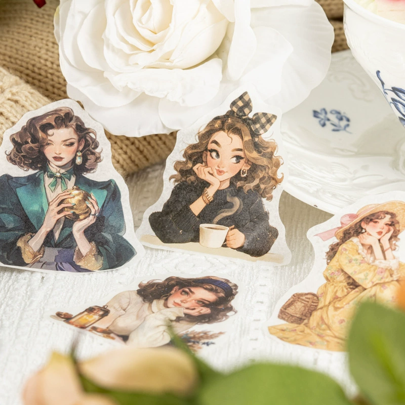 The butterfly cutting dual material sticker retro girl lace decorative collage hand account DIY versatile