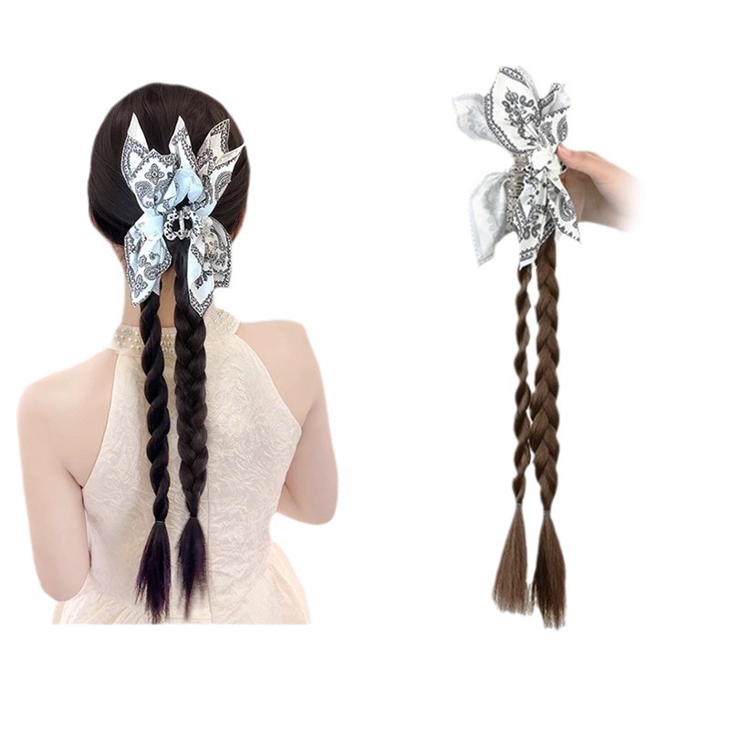 Peruca de trenza mujer nuevo estilo chino de verano fresco caja de caju boxeo trenza agarrar clips simulación peruca de caballo trenza cola