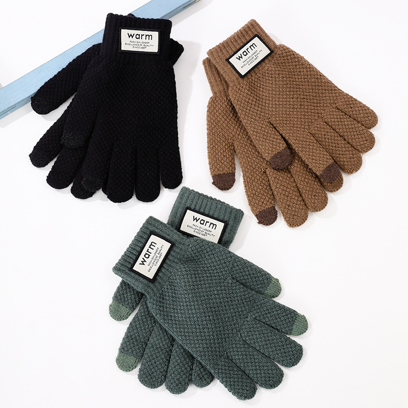 Gloves winter warm student Korean version of simple men's and women's fleece thickened cycling five fingers can touch screen cold cotton gloves_maomaolike.com