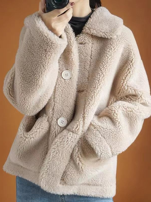 양고기 양모 코트 여자 2025 가을과 겨울 새로운 캐시미어 전단 복합 모피 하나의 짧은 느슨한 과립 양고기 양모