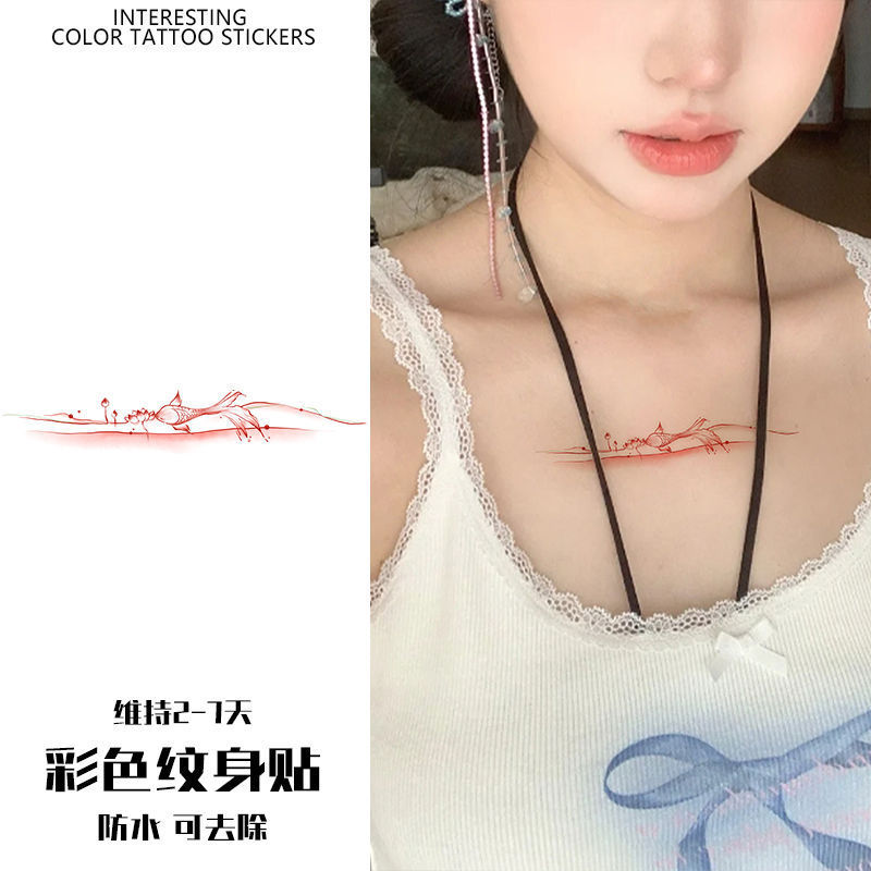Lucky Koi Color Tattoo Neck Semi-permanent One-Month Ins Style American Style Waterproof Women's Long-Lasting Washable
