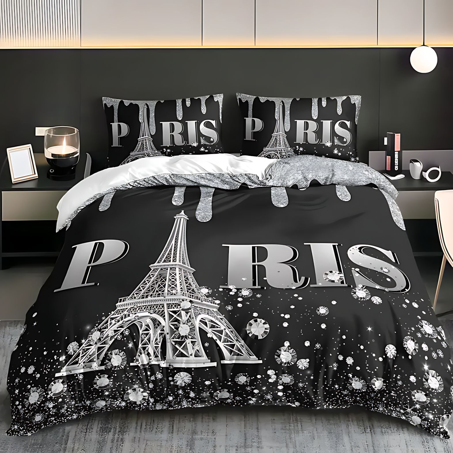 TUME / JIT Transfronterizo Torre Eiffel Soft Transpirable HD Digital Printed Edredon Kit