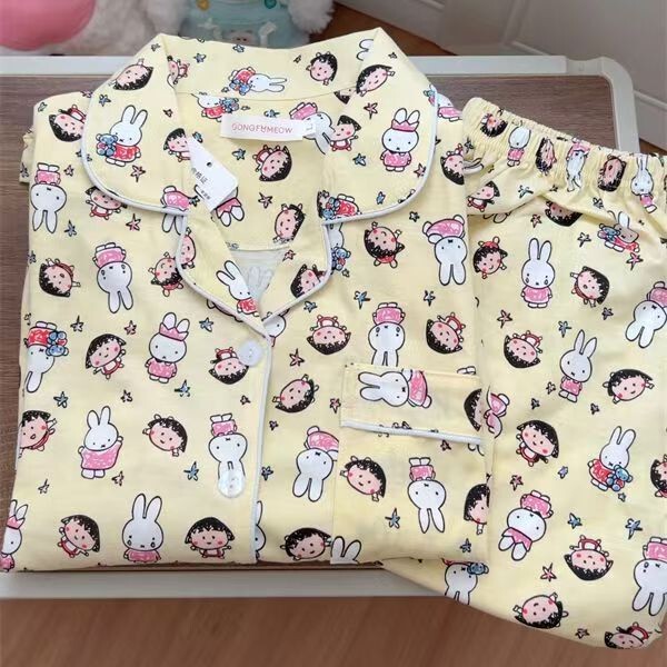 可爱少女樱桃小丸子黄色长袖长裤2025新款卡通美少女家居服两件套|undefined