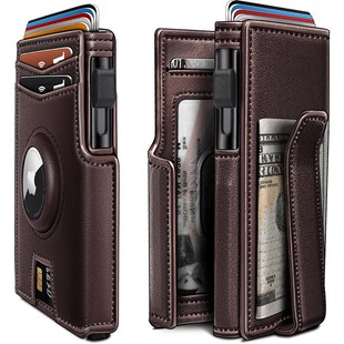 Cross-border AirTag Wallet Carbon Fiber Pattern Leather Wallet Multi-card Short Metal Card Case Simple Men's Wallet