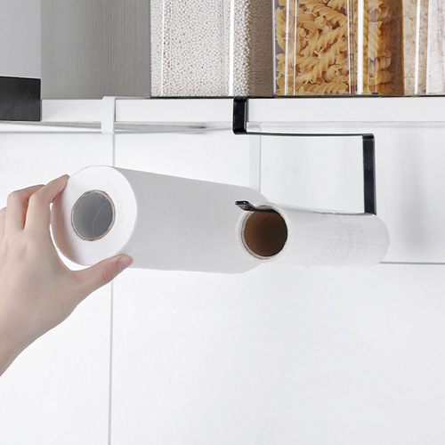 Kitchen roll paper rack cabinet paper towel rack punch-free towel hanging storage rack iron cling film storage rack wall-mounted