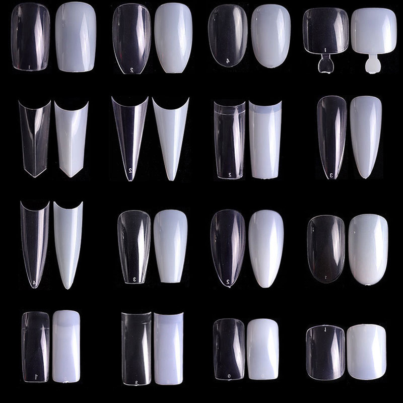 Nail Art Nail Patches, Beautify Nail Extensions, Transparent White Full-Stick Half-Stick Pointed French Nail Patches