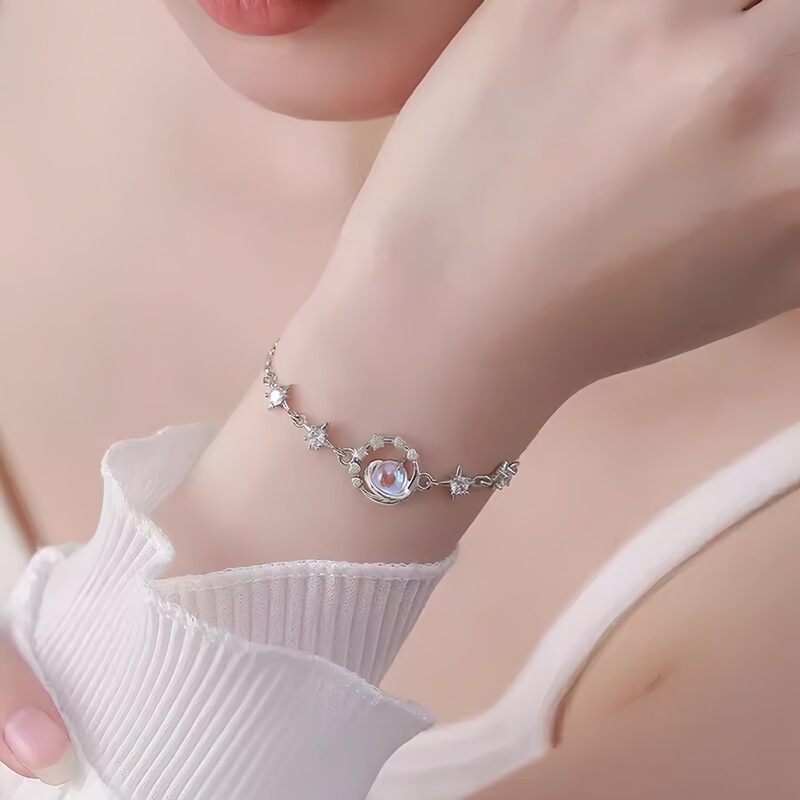 新品S925纯银冥王星与卡戎手链女轻奢小众精致手镯七夕礼物送女友|undefined