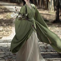 魏晋風南北朝復元大袖漢服女性緑十字襟特殊形状スカート中国風騎士スーツ