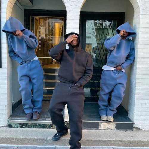 Factory Direct Sale European and American Cross-border Leisure Daily Couple Fashion Hooded Sweatshirt and Exercise Pants Solid Color Loose Sweatpants and Sweatpants