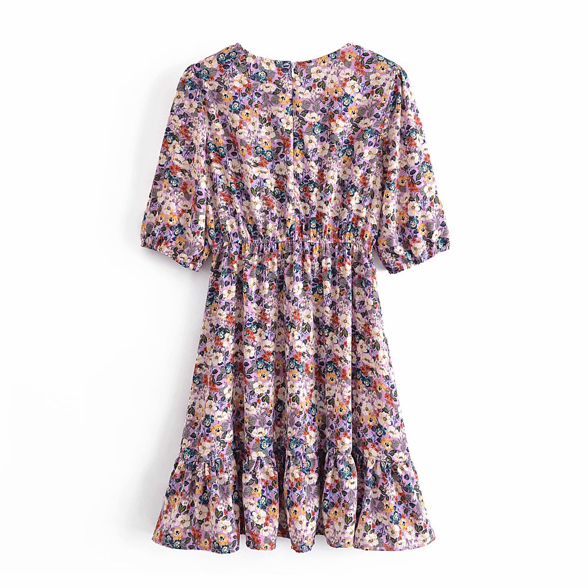 round neck floral laminated dress  NSAM48890