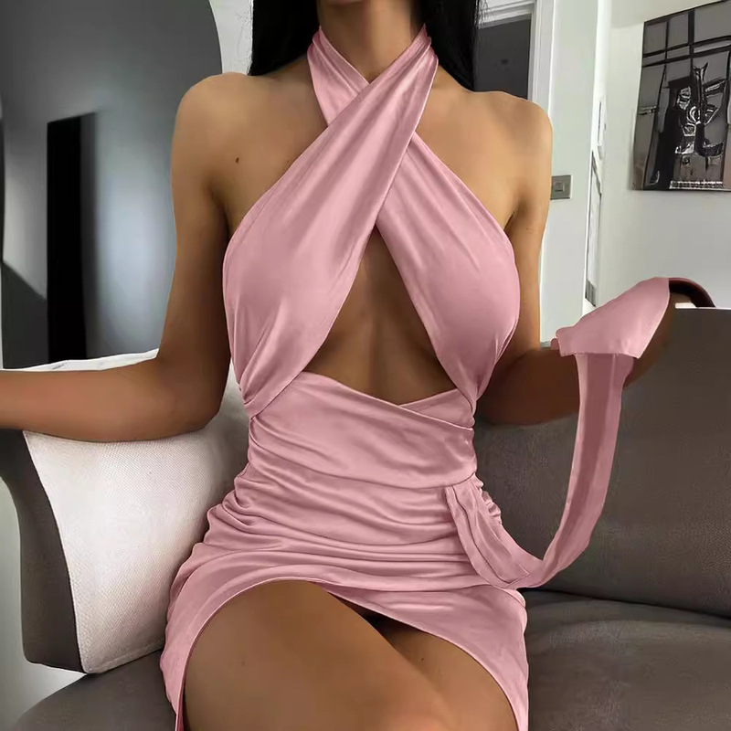 European and American new street fashion sexy tight halter strapless sheath short dress European and American new street fashion sexy tight halter strapless sheath short dress