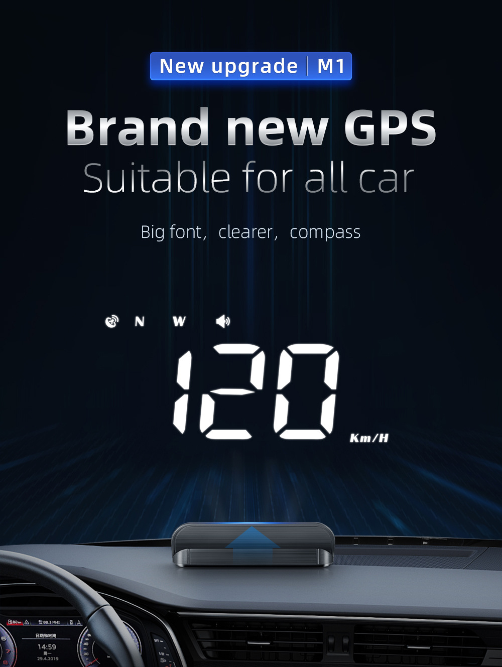 Cross-Border Hud Head-Up Display M1 Car Gps Speed Multi-Function Instrument Projector High-Definition Universal for Cars