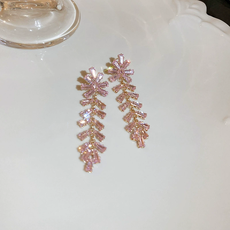 Серебряная игла, циркон, серьги, европейский стиль, легкая роскошь