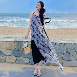 法式吊带连衣裙女夏宽松慵懒海边度假轻奢高级感绝美长款沙滩裙子