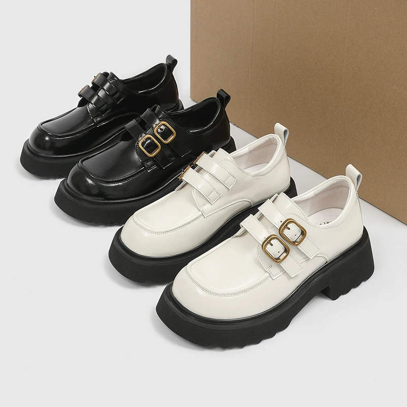 Красивые туфли на платформе из натуральной кожи Foot Power, женские мокасины в британском стиле с пряжкой на поясе, 2023, черные туфли JK