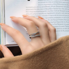 韓版S925銀線條戒指女復古時尚多層交叉開口指環歐美氣質食指戒潮