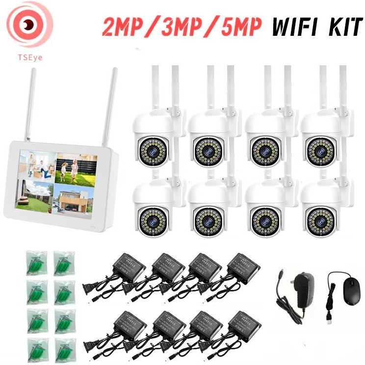 WiFi kit无线带显示屏室外高清夜视 NVR录像机无线监控套装