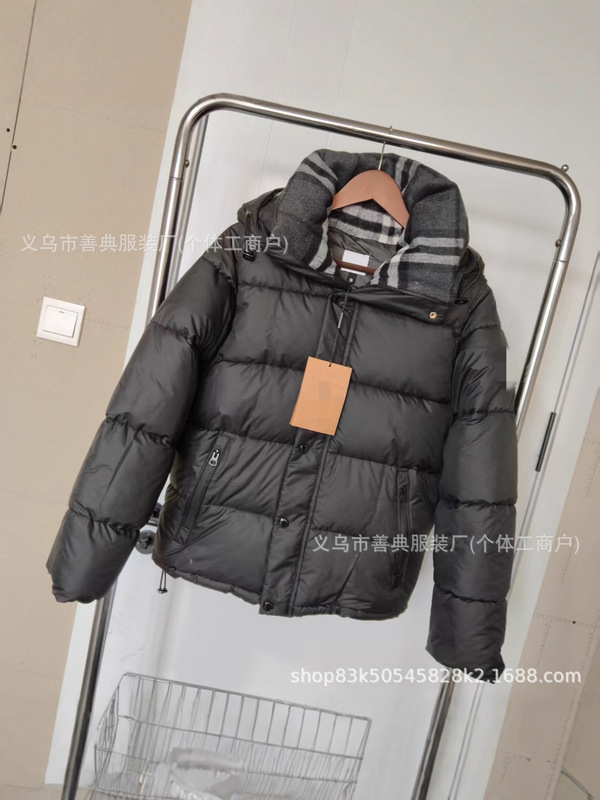跨境同款大牌羽绒服经典格纹男冬季高级感仿羊绒护颈保暖连帽女装|undefined