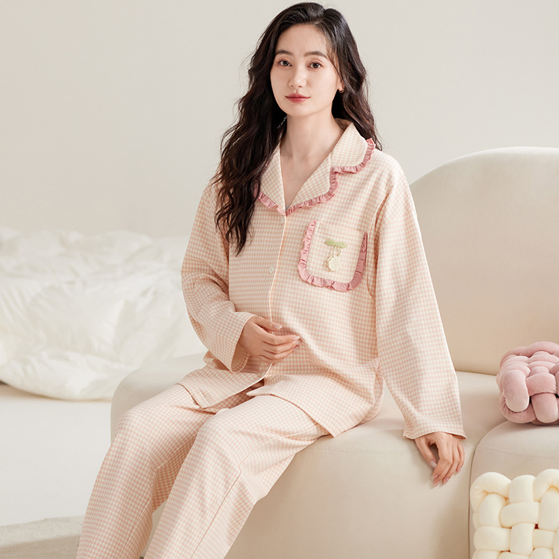 ZHUOJIA 플러스 사이즈 산후복, 순면 출산 잠옷, 가디건, 수유복, 긴팔 바지, 느슨한 임신 가정복