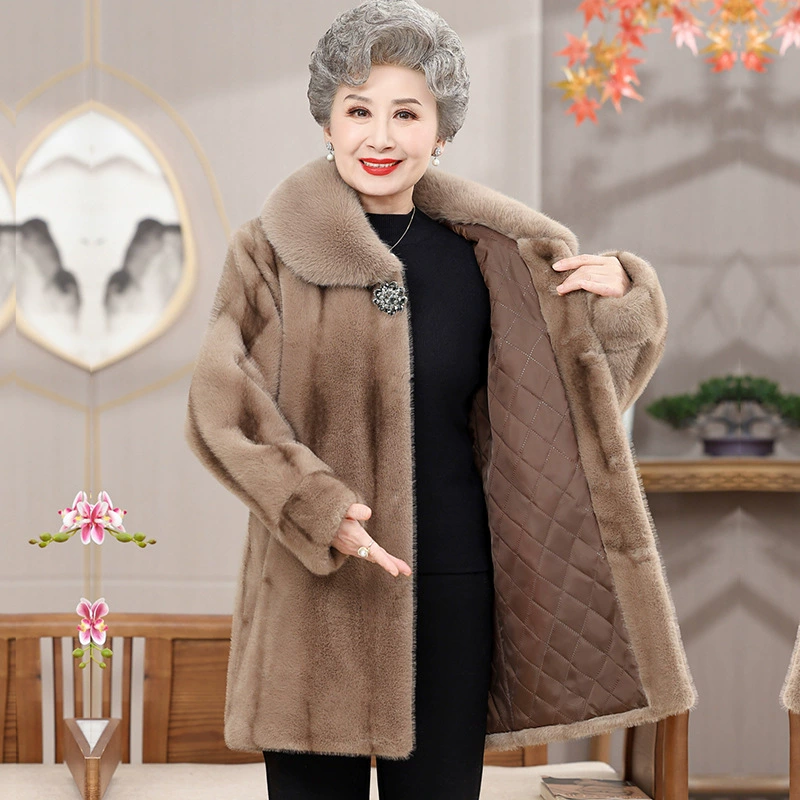 Бабушка Зимнее платье Имитация норка шерстяное пальто для пожилых женщин хлопчатобумажная толстая зимняя куртка госпожа хлопчатобумажная одежда для мамы
