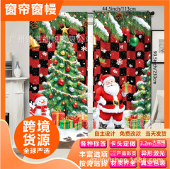 室内外圣诞主题派对窗帘窗幔圣诞老人壁炉图案温馨色彩鲜亮节日