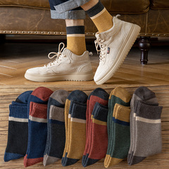 Men's ribbed socks with added padding and thickness, color-blocked mid-calf socks, warm winter socks for men, cotton socks, Japanese towel socks
