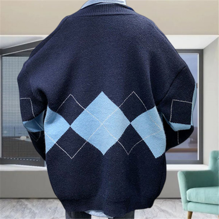Ling karierte Pulloverjacke für Damen, Frühjahr 2024, neue koreanische Version, lockere und schlankmachende V-Ausschnitt-Strickjacke mit Knopfleiste für Damen_voghion.com