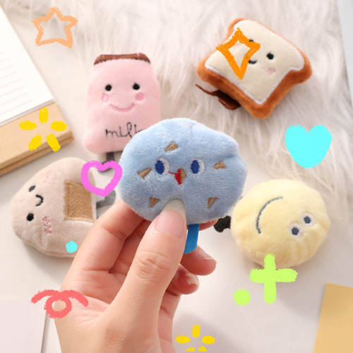 Cartoon Plush Pin Cute Bread Doll Japanese Style Bag Hook Accessory DIY Children's Costume Decorative Accessory Wholesale