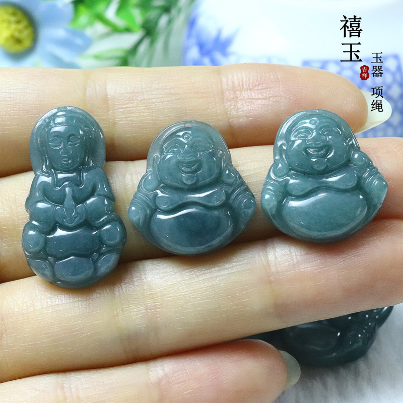 翡翠A货小佛吊坠玉石挂件小观音玉器玉坠配件饰品危料蓝水佛公