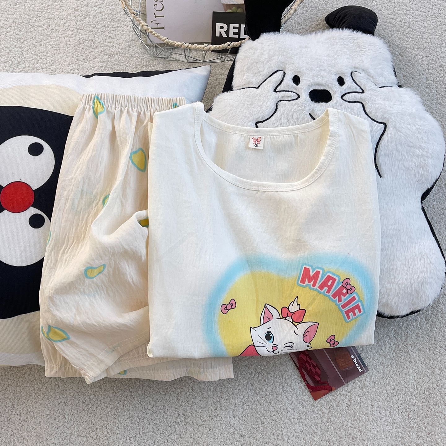 Venta al por mayor transfronteriza de pijamas con almohadillas para el pecho para mujeres pantalones cortos de manga corta de verano, lindo traje de servicio a domicilio coreano, nube de algodón