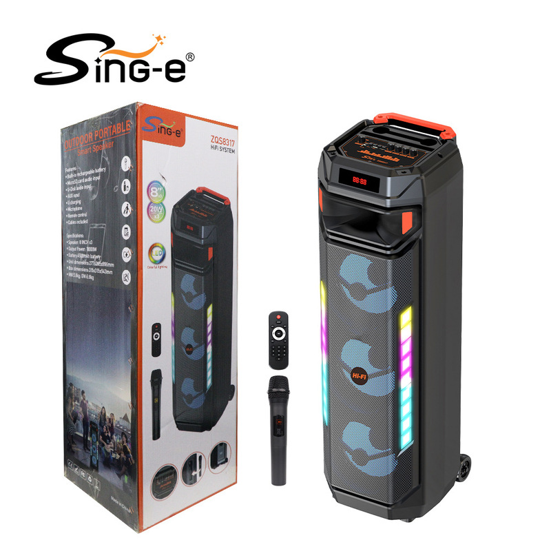 Zqs8317 Outdoor 8inch Three-Speaker Audio System Bluetooth Karaoke Speaker for Parties, Weddings, and Performances with Microphone