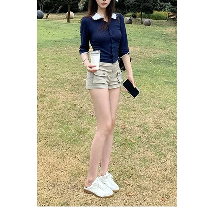 法式少女限定娃娃领衬衫女秋七分袖收腰针织衫上衣 2025秋季新款|undefined