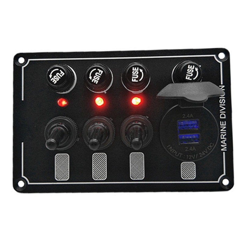 房车游艇用扭子开关面板3路带4.8A双USB充电器驾驶台控制开关面板