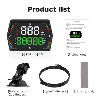 Vehicle HUD universal for cars, GPS, multi-color - g21-universal-speedometer-with-glass-bracket