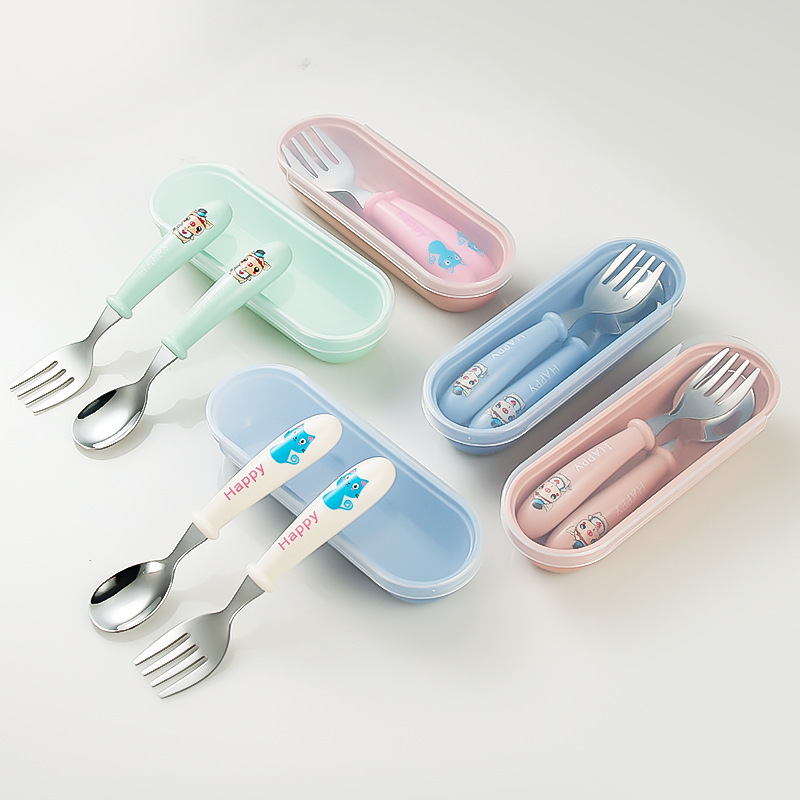 304 스테인레스 스틸 어린이 식기 크리 에이 티브 만화 스푼 아기 식사 보충제 스푼 포크 선물 세트 조합