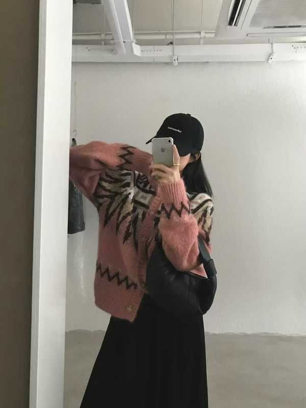 2025秋冬季费尔岛提花针织开衫毛衣女韩国小众宽松叠搭外套上衣|undefined