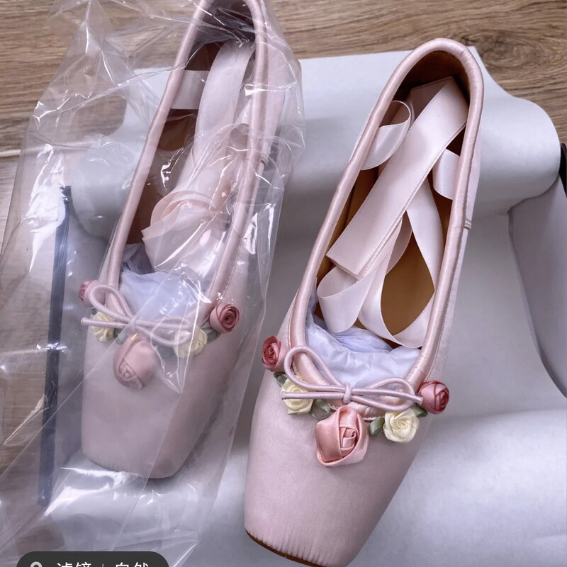 Cross Strap Outside Wear Ballet Shoes Women's Spring and Autumn Rose Flower Princess Flat Retro Ballet Style Single Shoes