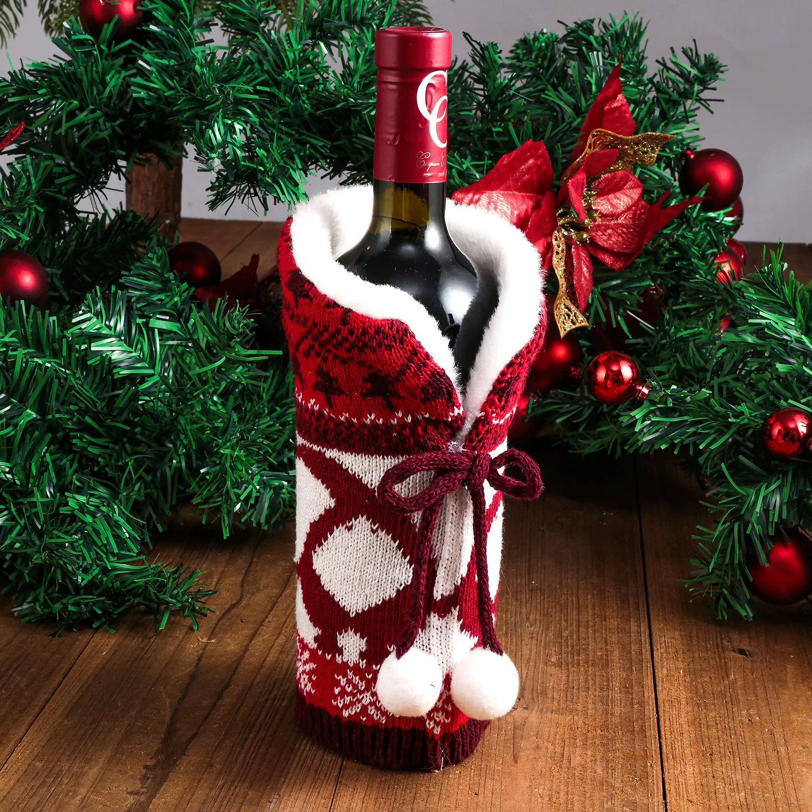 2021 кросс‑бордер новый шарик для пряжи knitted red wine набор рождественских украшений атмосфера принадлежности набор для украшения бутылки вина