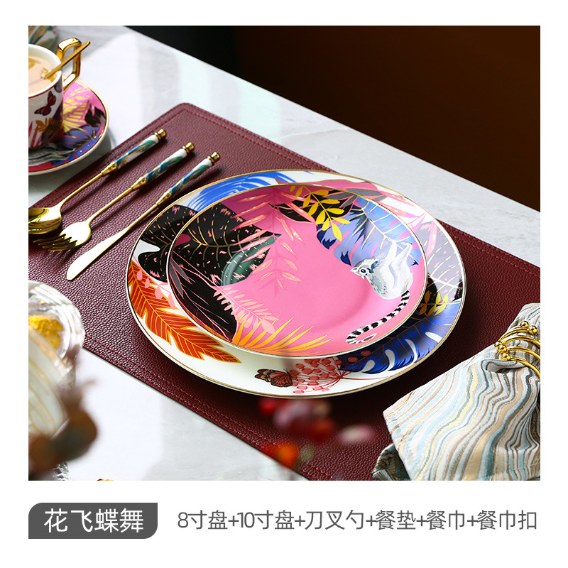 꽃 비행 나비 춤 서양 음식 접시 세트