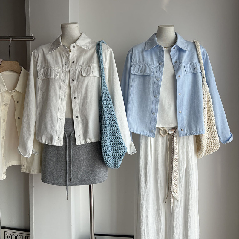 [Bizheng] 2026 Spring and Autumn New Korean Style Loose Shirt Short Workwear Jacket Women's Versatile Jacket Top 6348
