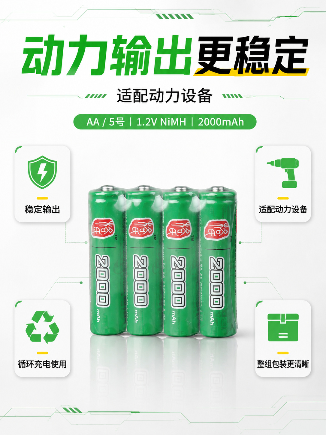 Grignard No. 5 2000Mah High-Power Aa Rechargeable Battery 1.2V Large Capacity Aa Nickel-Metal Hydride Battery
