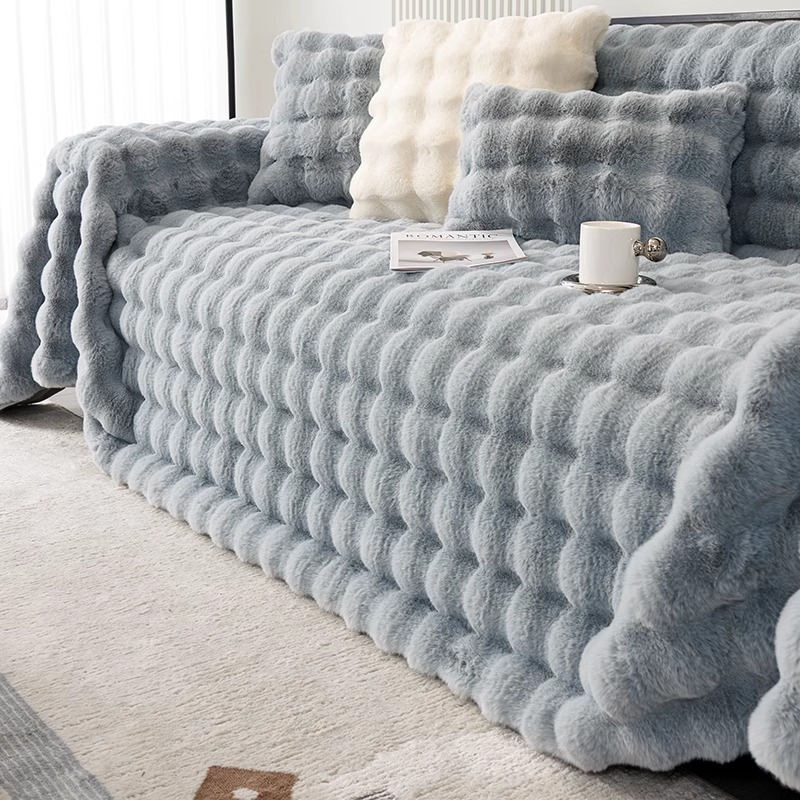 Nuevo conejo en línea cojín de sofá de peluche invierno engrosado anti-deslizante cojín de sofá cubierta de sofá cubierta de piel al por mayor