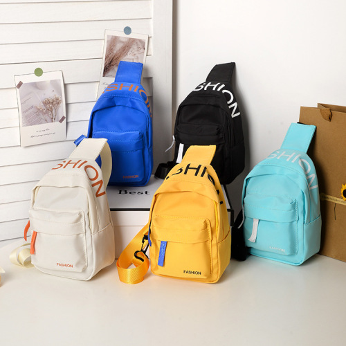Children's Crossbody Small Chest Bag Trendy and Cool Boys Letter Canvas Shoulder Bag Kindergarten Kids Outing Coin Accessories Bag