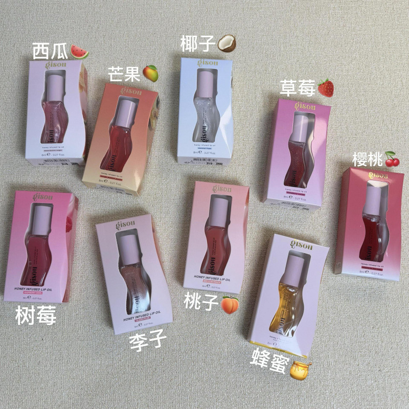 Cross-Border Gisou Lip Oil Moisturizing and Repairing Lip Lines, Cherry Honey Strawberry Watermelon Lip Gloss 8ml Lipstick