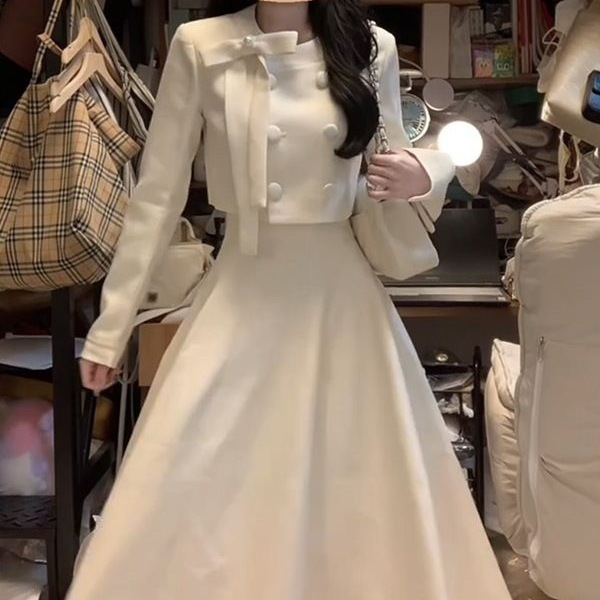 法式甜美风气质套装女秋季设计感小香风短款外套收腰显瘦气质长裙|undefined