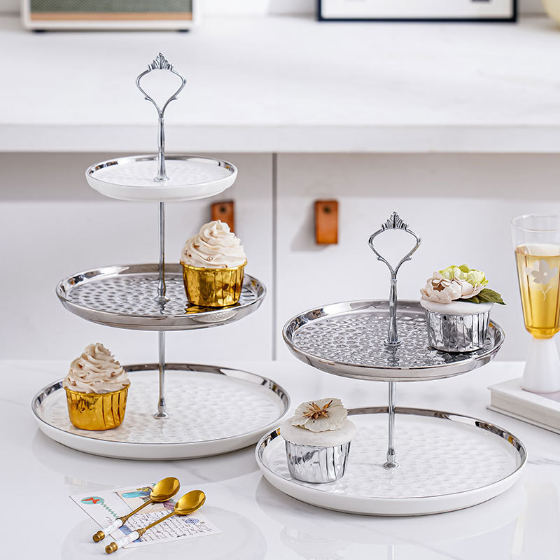 De estilo europeo de cerámica soporte de postre soporte de exhibición de la torta de cumpleaños de la boda soporte de descanso de té Mesa té de la tarde postre bandeja de frutas