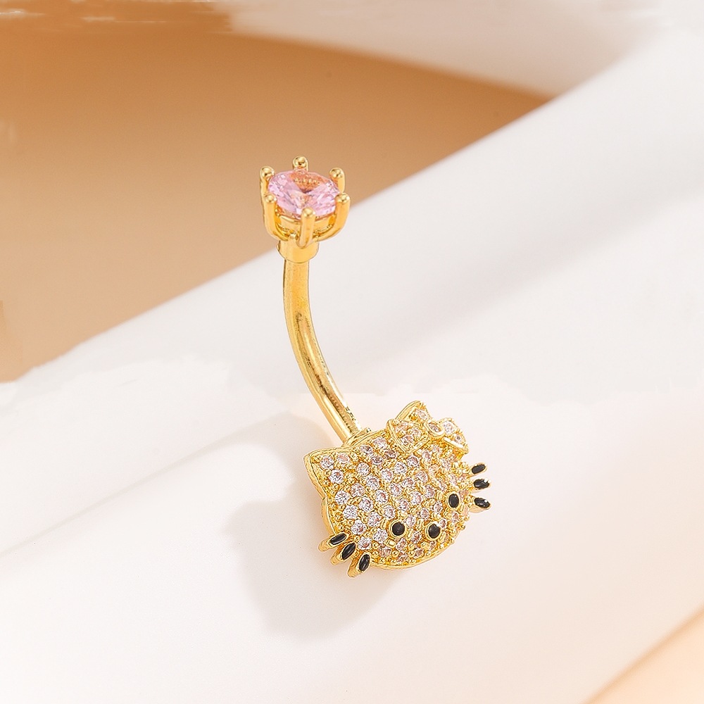 Hello Kitty Navel Button Belly Ring Cartoon Cute Girl Gold Copper Fashion Piercing Jewelry detail image 9
