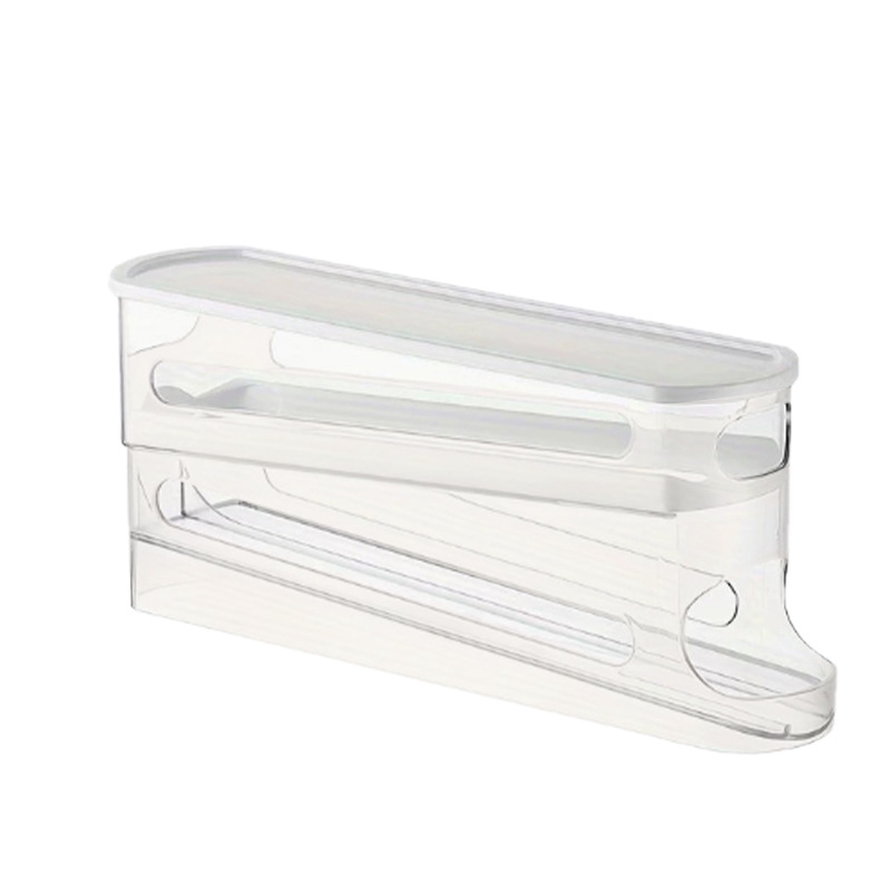 Caja de almacenamiento de huevos de refrigerador PP transparente con cubierta caja de preservación de doble capa caja de acabado de huevos tipo deslizante de cocina doméstica