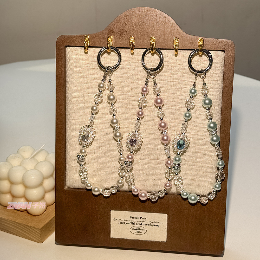 2025 new mobile phone charm original fashion crystal guohua pearl phone case lanyard chain car key pendant