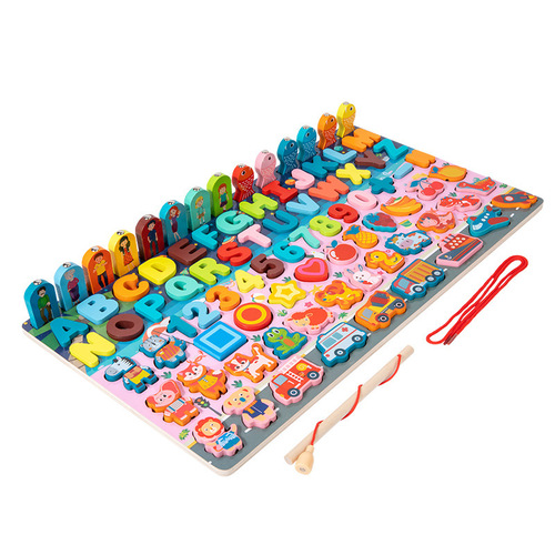 Magnetic fishing multifunctional logarithm board cognitive kindergarten children early education wooden puzzle puzzle board string bead toy